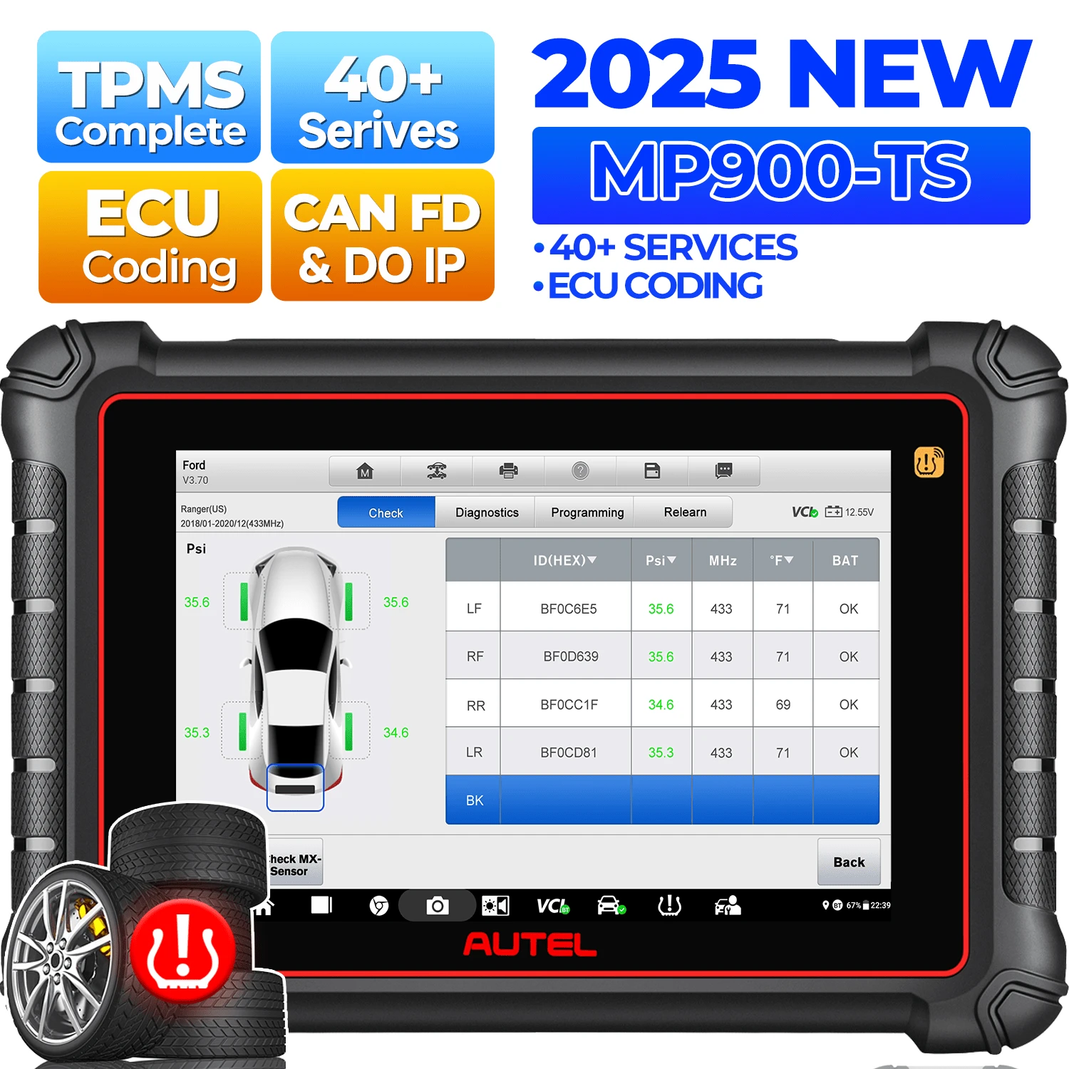 Autel MaxiPro MP900TS Android 11 All System Diagnostic Scanner With TPMS Relearn Rest Programming Upgraded Of MP808TS - black red - View 1