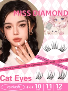 240/120簇式假睫毛，无需胶水，可卸除，混合长度10/11/12毫米，C 0.07毫米粗细，打造自然妆效，DIY假睫毛，角色扮演假睫毛，10排免胶佩戴，自然纤长假睫毛，女士适用