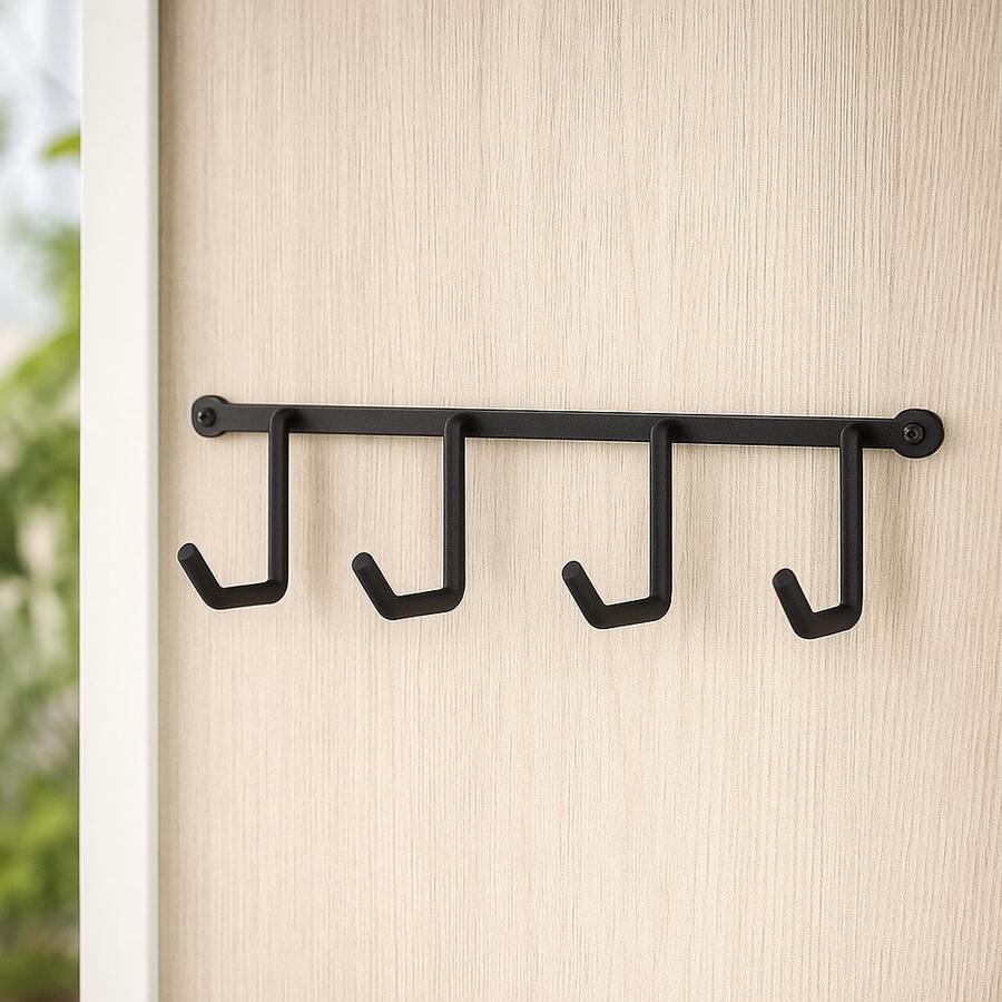 Broom And Squeegee Holder Kit With 3 Units Wall Mount With Hooks Ideal For Kitchen Bathroom And Racks - Black - View 1