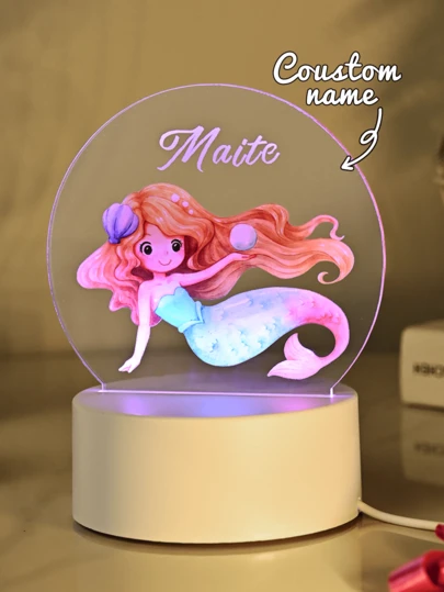 A Personalized Name-Themed Creative Gift Featuring A Mermaid Pattern, Suitable For Giving To Girls Or Friends. A 3D Light Show Effect LED Night Light With Warm-Toned Lights. It Can Be Used As A Birthday Gift, Christmas Gift, Or As A Decorative Light On The Table Or For Night Lighting.