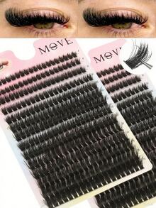 560pcs 80D Mix Cluster Eyelash, 0.07mm Thickness, D Curl, 8mm-16mm Mix Length, Natural Style Russian Flat Dense Fluffy Handmade Mink Eyelash Cluster For Halloween Theatrical Makeup, Festival Makeup, Christmas Makeup, Beginner Essential - DD - 查看 2
