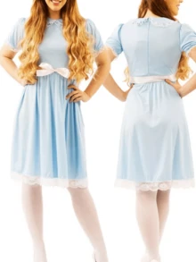 Women Halloween Blue Princess Costume Dress Alice In Wonderland Costume Dress Halloween Cosplay Party - 藍色 - 查看 9