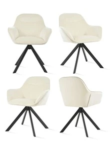 Goeurvant Stylish Smile Curve Upholstered 360° Swivel Dining Chairs With Armrests And Metal Legs For Dining Room, Living Room, Office - Set Of 2 / Set Of 4 / Set Of 6 - Cream - Apricot - View 13