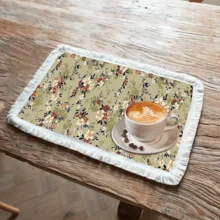 1 pieza Mantel individual con patrón floral de lino con flecos, tapete de mesa de comedor lavable, decoración del hogar, superficie de mesa, posavasos, tapete de cocina y comedor, decoración de fiesta interior y exterior, regalo ideal