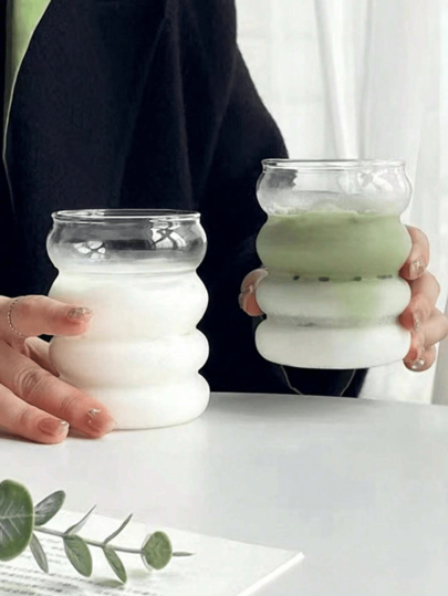 1PC 330ml Modern Stacked Glass Cup, Unique Bubble Design Water Mug, Clear Glass Drinkware For Home, Office, And Kitchen, Elegant Tumbler For Water, Juice, Milk, Smoothies, Iced Coffee, No Straw, Adult Beverage Cup, Creative Gift, Distinctive Shaped Drinking Glass, Perfect For Parties, Gatherings, And Everyday Use, Decorative Glassware