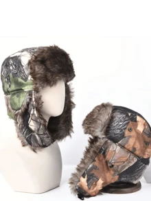 1 chiếc Mũ ngụy trang mùa đông dành cho nam có miếng che tai có thể tháo rời và khóa có thể điều chỉnh, chống lạnh khi trượt tuyết ngoài trời, câu cá, du lịch, thích hợp cho săn bắn và các môn thể thao mùa đông - Nhiều màu - Xem 4