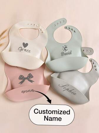 1pc Customized Baby Bib,Silicone Adjustable Waterproof Bibs, Soft And Reusable, Suitable For Baby Boys And Girls, Personalized Gift, All Seasons,Multi-Functional,Ornamental,Letter,Stylish,Modern,Colorful,Cute,Adorable,Casual,Custom,Personalised,Unique,Customized,Ideal Gifts For Him,Ideal Gifts For Her,Street Casual Chic