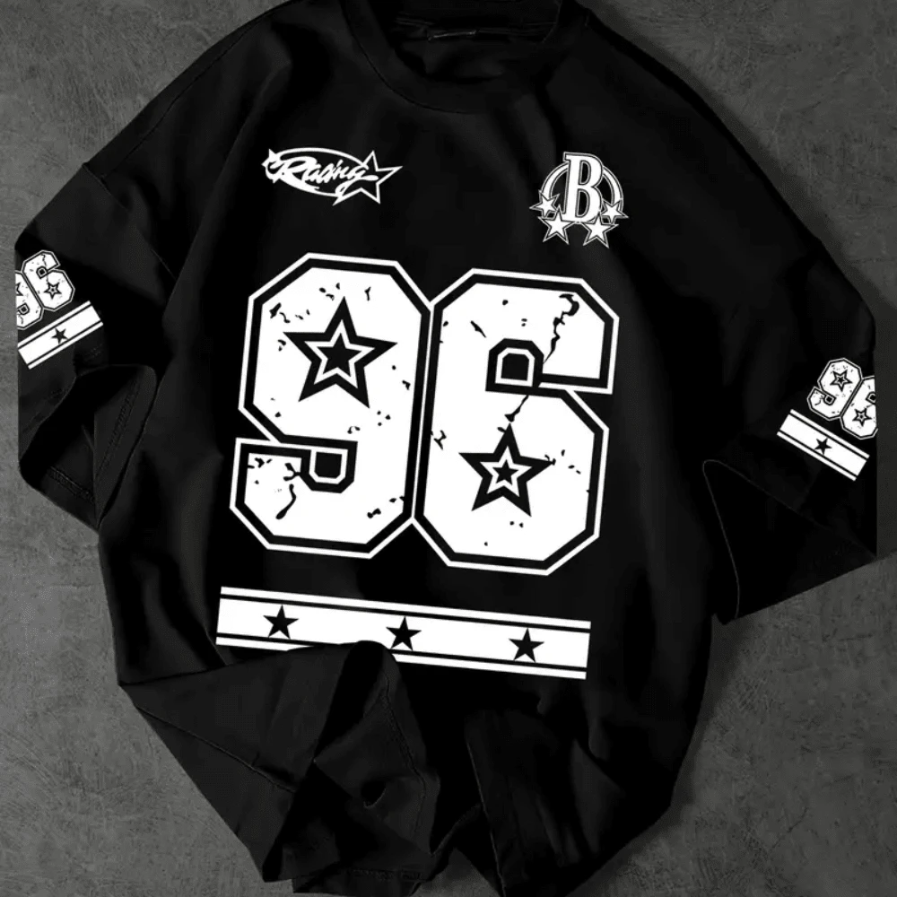 Men's Oversized T-Shirt (Overtec) Printed 69 Star 326 Gringa Teenager Basketball Streetwear Skater - 黑色 - 查看 1