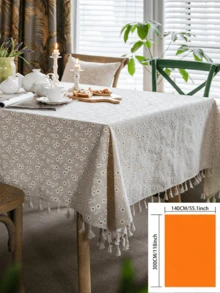 1 buc. Față de masă cu ciucuri, în stil pastoral francez, bej, cu imprimeu de crizanteme, husă de masă dreptunghiulară pentru măsuța de cafea, dulap TV, decor pentru casă