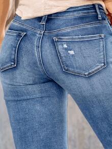 Plus Size Women's Distressed Denim Jeans - Medium Wash Blue Long Pants - Comfortable And High Quality - Medium Wash - View 6