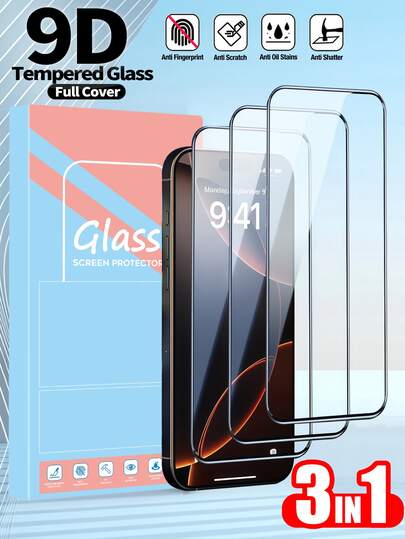 3 عبوات واقي شاشة لهاتف آيفون 17 برو ماكس، زجاج مقسى واضح عالي الدقة، غطاء كامل من الزجاج المقسى 9H+، واقي شاشة زجاجي متوافق مع آيفون 17 برو 9H 9D، واقي شاشة زجاجي عالي الدقة