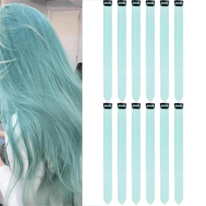 Colored Clip In Hair Extensions - 5/10 PCS Pink Highlighted Hair Piece Straight Synthetic Clip In Hairpieces For Women 22 Inch