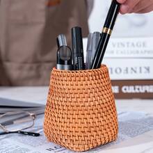 1pc Handmade Multi-Functional Pen Holder Made Of Rattan Material, Pen Holder Storage, Makeup Brush Storage, Desktop Decoration, Suitable For Desktop Office Classrooms, Birthday Gifts, Storage, Home Decor