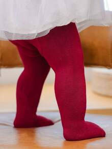 1 Pair Cotton Baby Tights, Infant Leggings - Red - View 2