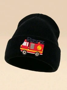 1pc Cartoon Tractor Embroidered Knit Beanie Hat, Suitable For Cycling And Hiking