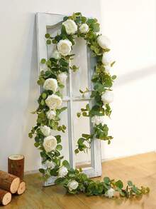 2/1 件，200 厘米/78.74 英寸，丝绸玫瑰藤蔓花环，人造花环，假玫瑰花环，适用于秋季装饰、母亲节、婚礼花桌、橱柜、桌面、房间装饰、家居装饰、楼梯装饰、情人节、圣诞节假植物 - 白色 - 查看 7