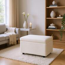 mikibama 25"Rectangular Storage Stool, Corduroy Fabric, Multi-Functional Footstool - Beige - View 1