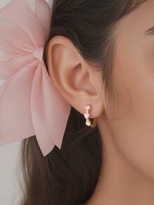 Artepollo 1 Pair 925 Sterling Silver Gold-Tone Oil Drop Heart Earrings For Women, Cubic Zirconia Studded Cute Earrings, Gold Jewelry Gift