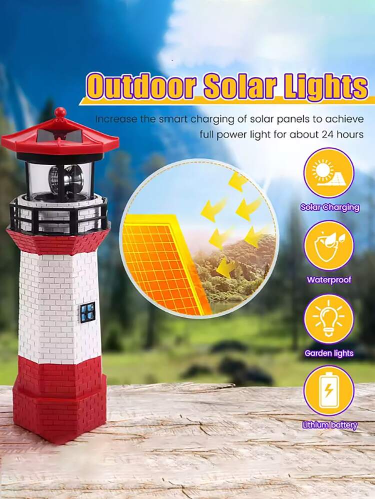 1pcs/2pcs  Outdoor Garden Solar-Powered Red Lighthouse, Ocean-Themed Floor-Standing ABS Resin Simulated Lighthouse Statue, 180° Rotating Lamp, Waterproof IP44 Creative Landscape Decorative Lamp, Micro-Landscape Interactive Tracking Lamp, Suitable For Garden, Courtyard, Front Porch, Lawn, Back Garden Decoration, Outdoor Solar-Powered Garden Decorative Lamp (400mah) - Đỏ - Xem 8