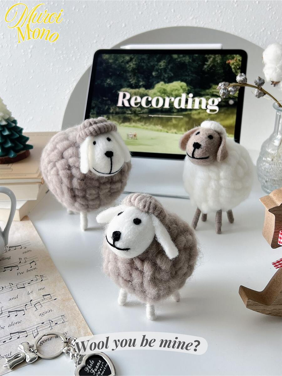 <Wool You Be Mine>, 1pc Cute Wool Felt Sheep Figurine, Nordic Style Decor For Home, Holiday Party Best Gifts Birthday Graduation - Multicolor - View 1