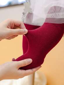 1 Pair Cotton Baby Tights, Infant Leggings - Red - View 4