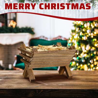 1PC Baby Jesus Manger Ornament, Wooden Manger Jesus Nativity Scene Decoration, Religious Christmas Decoration Mini Manger For Indoor Nativity Scene (Natural Hay Not Include)