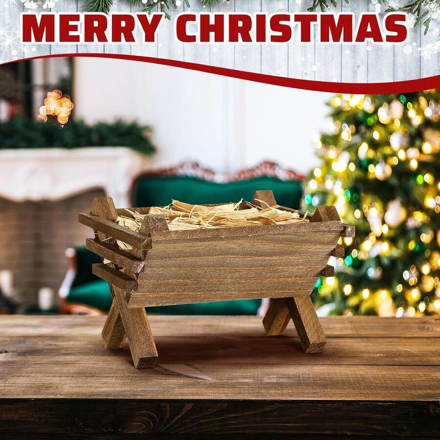 1 pieza Adorno del pesebre del Niño Jesús, decoración de escena de la Natividad del pesebre de Jesús de madera, decoración navideña religiosa Miniatura del pesebre para escena de Natividad interior (No incluye heno natural)
