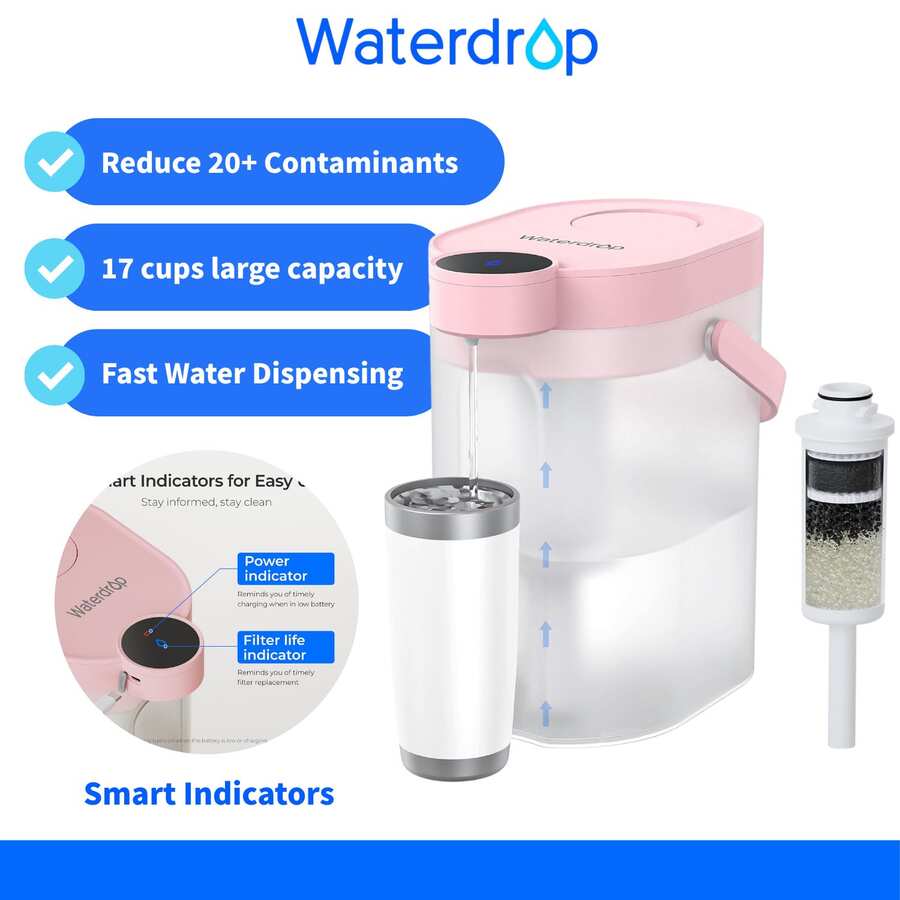 Waterdrop FreshTaste ä Electric Water Filter Jug, 4L Water Filter Dispenser For Refrigerator, Reduces Limescale, Chlorine, Lead, Copper, Cleans, White (Replacement Filter: WD-EWFS)