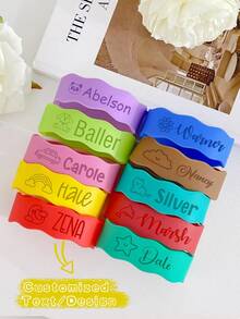 Personalized Engraved Silicone Water Bottle Sleeve, Water Bottle Label, Customized Non-Slip Straw Cup Label Gift Box, Engraved Sleeve Gift, Ideal Gift For Children And Families, Reusable, Non-Slip Silicone, Heat Resistant - Multicolor - View 1