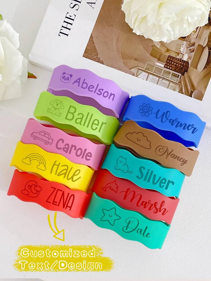 Personalized Engraved Silicone Water Bottle Sleeve, Water Bottle Label, Customized Non-Slip Straw Cup Label Gift Box, Engraved Sleeve Gift, Ideal Gift For Children And Families, Reusable, Non-Slip Silicone, Heat Resistant - Multicolor - View 1