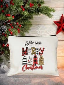 Floral Bow Canvas Bag, New Autumn Style. Custom Name DIY Makeup Clutch, Perfect Gift For Valentine, Mother's Day, Halloween & Christmas Travel - Beige - View 4