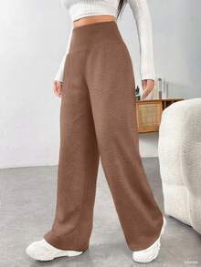 Girl's All-Match Gray Casual Sweatpants, Loose Fit Straight Leg Trousers - Brown - View 4