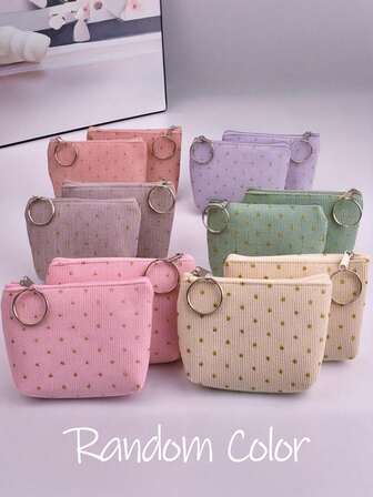 Women's Coin Purse 6/12pcs Corduroy Polka Dot Clutch With Keychain - Zippered Colorful Coin Pouch, Portable Wallet, Stylish Everyday Essential Accessory, Compact Chic Gift For Holidays, Parties & Weddings, Party Favors, Wedding Accessories, Casual Style, Zipper Closure, Small Wallet, Accessory, Hand Washable, Mini Wallet, Fashion Lovers(Random Color)