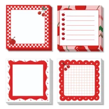 4包樱桃图案便签纸，3x3英寸，每包50张，樱桃图案，背面带粘胶，适用于学校、办公室、家庭、学生、教师，可作为礼物赠送。