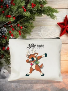 Floral Bow Canvas Bag, New Autumn Style. Custom Name DIY Makeup Clutch, Perfect Gift For Valentine, Mother's Day, Halloween & Christmas Travel - Beige - View 7