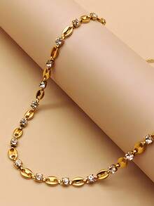 One Stainless Steel Coffee Bean & Cubic Zirconia Inlaid Necklace, Personalized Gorgeous Lady Clavicle Chain - Yellow Gold - View 6