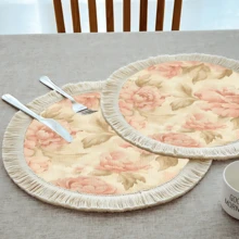 1 pieza Mantel individual con patrón floral de lino con flecos, tapete de mesa de comedor lavable, decoración del hogar, superficie de mesa, posavasos, tapete de cocina y comedor, decoración de fiesta interior y exterior, regalo ideal