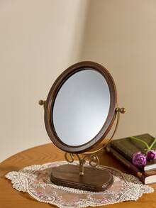 Cirelle Vintage Bedroom Vanity Mirror, Solid Wood Makeup Mirror, Tabletop Wooden Chinese Style Rotating Dressing Mirror