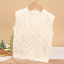 1pc Baby Boy/Girl Knitted Sweater Vest, Textured Knit Design, Casual & Cute, Suitable For Spring/Autumn - Beige - View 12