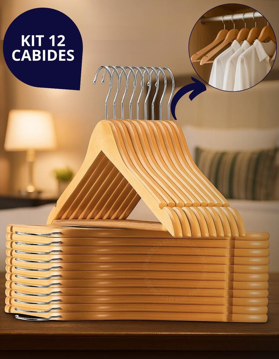 Kit Of 12 Premium Ivory Wooden Hangers For Clothes And Pants With Chrome Hook - 象牙 - 查看 1