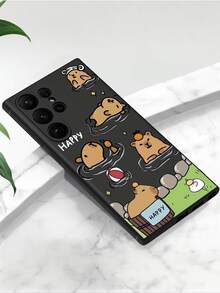 1 pièce Étui de téléphone noir antidérapant et anti-chute avec un capybara heureux nageant, compatible avec , Honor, Redmi, Galaxy et 12T/13T/14T - Noir - Voir 5