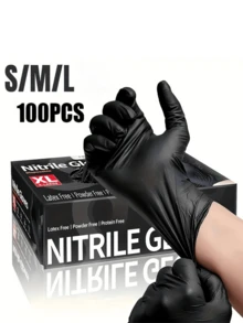 4/50/100 paquets de gants jetables en nitrile noirs pour la peinture, l'artisanat, le nettoyage et la manipulation des aliments, les soins de beauté et des ongles - Produits d'entretien ménager essentiels (sans boîte)