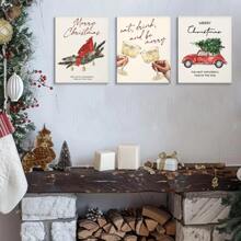 1/3pcs Optional Wooden Frame Canvas Retro Christmas Wall Decoration, Home Living Room Bedroom Farmhouse Party Decoration, Merry Christmas Canvas Painting, Seasonal Home Decoration, Wall Poster Decoration