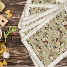 1 pieza Mantel individual con patrón floral de lino con flecos, tapete de mesa de comedor lavable, decoración del hogar, superficie de mesa, posavasos, tapete de cocina y comedor, decoración de fiesta interior y exterior, regalo ideal