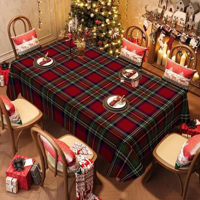 1/20pcs涤纶桌布，圣诞快乐主题桌布，时尚奢华格子图案桌布，冬季圣诞节节日元素桌布，家居厨房餐厅派对装饰，礼物，圣诞气氛装饰。