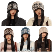 1 件 2025 新款冬季针织帽女士男士羊毛面料格子几何图案骷髅帽 Ins 奢侈品牌 Y2k 帽子厚重保暖渔夫帽软呢帽休闲帽 - 菱形 - 查看 4