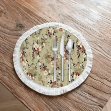 1 pieza Mantel individual con patrón floral de lino con flecos, tapete de mesa de comedor lavable, decoración del hogar, superficie de mesa, posavasos, tapete de cocina y comedor, decoración de fiesta interior y exterior, regalo ideal