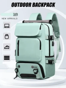 Large Multifunctional Travel Backpack, Waterproof, With Nylon Strap And USB. - 黑色 - 查看 4