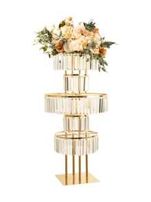 Wedding Gold  Metal Vases Centerpieces Crystal Flower Stand With Hanging Crystals, 5 Tier Round Chandelier Pedestal Stand For Wedding Road Lead T Stage Flower Arrangement Decoration - 金色 - 查看 9