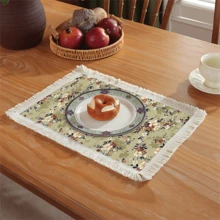 1 pieza Mantel individual con patrón floral de lino con flecos, tapete de mesa de comedor lavable, decoración del hogar, superficie de mesa, posavasos, tapete de cocina y comedor, decoración de fiesta interior y exterior, regalo ideal